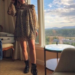Zara leopard long sleeve babydoll dress